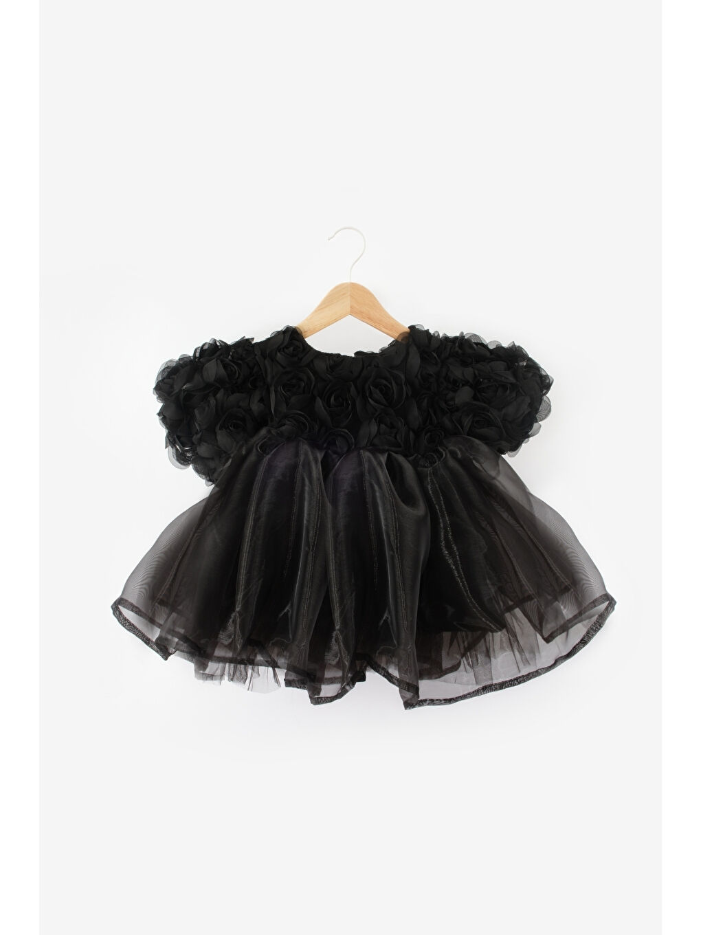 Siyah Gül Detaylı Tül Etekli Kız Çocuk Elbise - Nelia-2