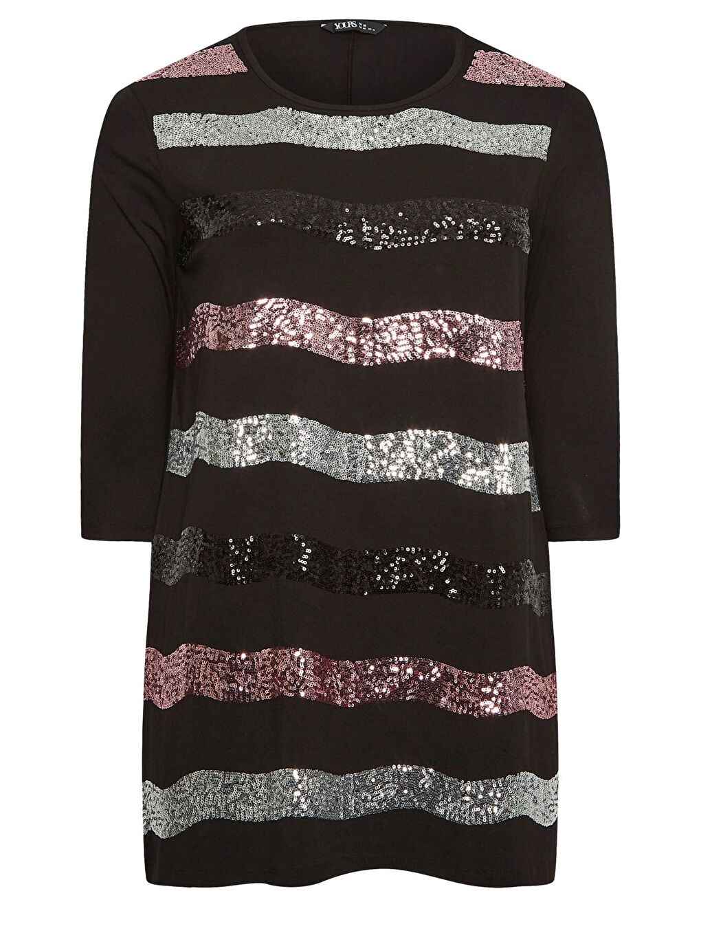 Siyah Büyük Beden Bisiklet Yaka Payet İşlemeli Yarım Kol Bluz 302554-5