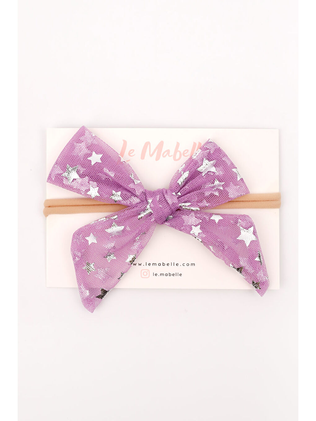 Lila Yıldız Baskılı Tül Kız Çocuk Saç Bandı