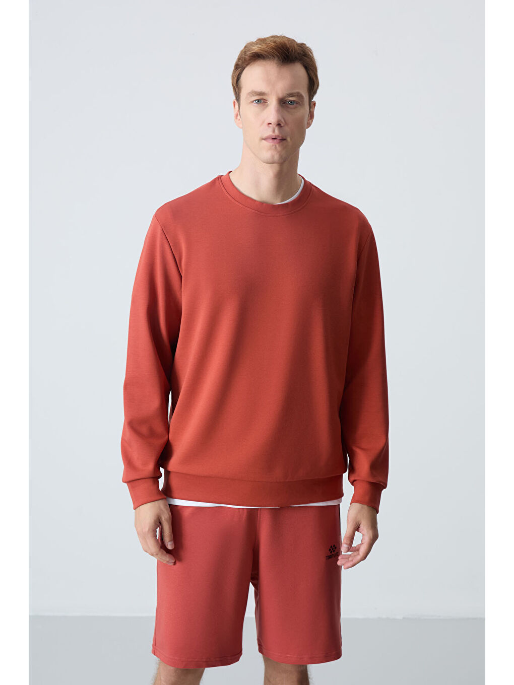 Kahverengi Kiremit Basic O Yaka Rahat Form Erkek Sweatshirt - 88053-2