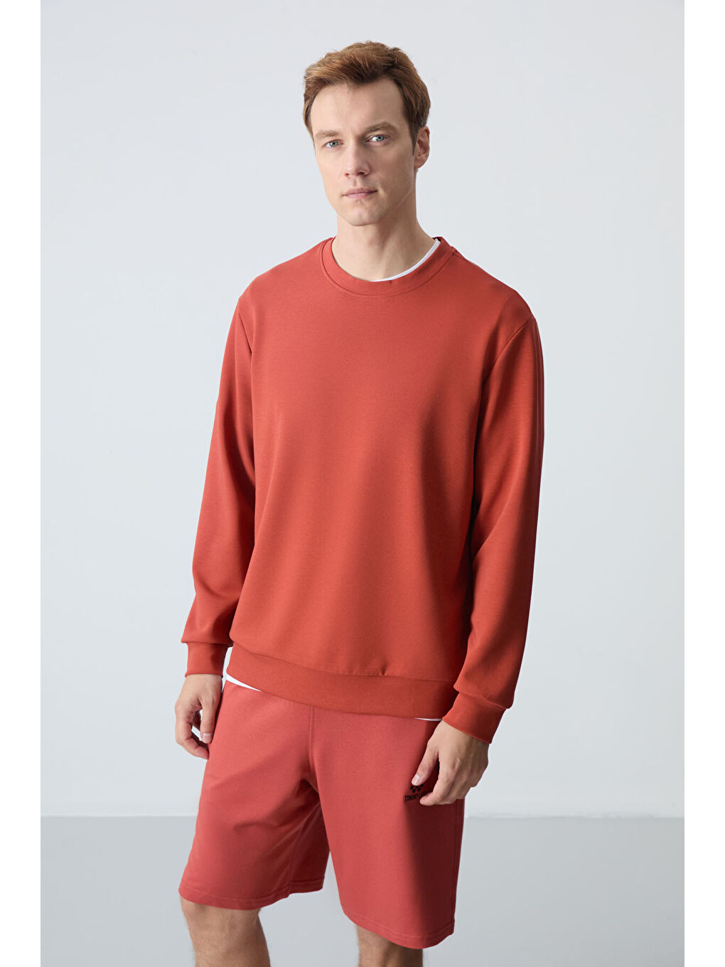 Kahverengi Kiremit Basic O Yaka Rahat Form Erkek Sweatshirt - 88053-8