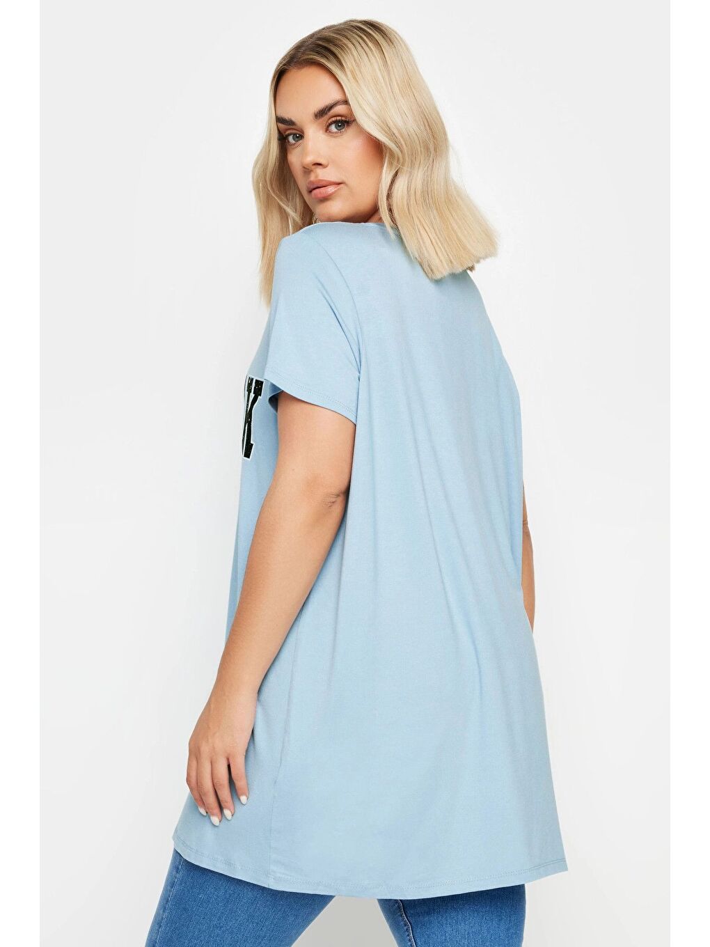 Mavi Büyük Beden Bisiklet Yaka Kısa Kollu Baskılı Tişört 302278-4