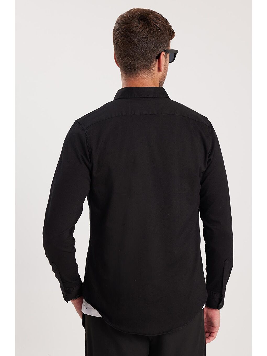 Slim Fit Uzun Kollu Gündelik Denim Jean Erkek Siyah Gömlek-6