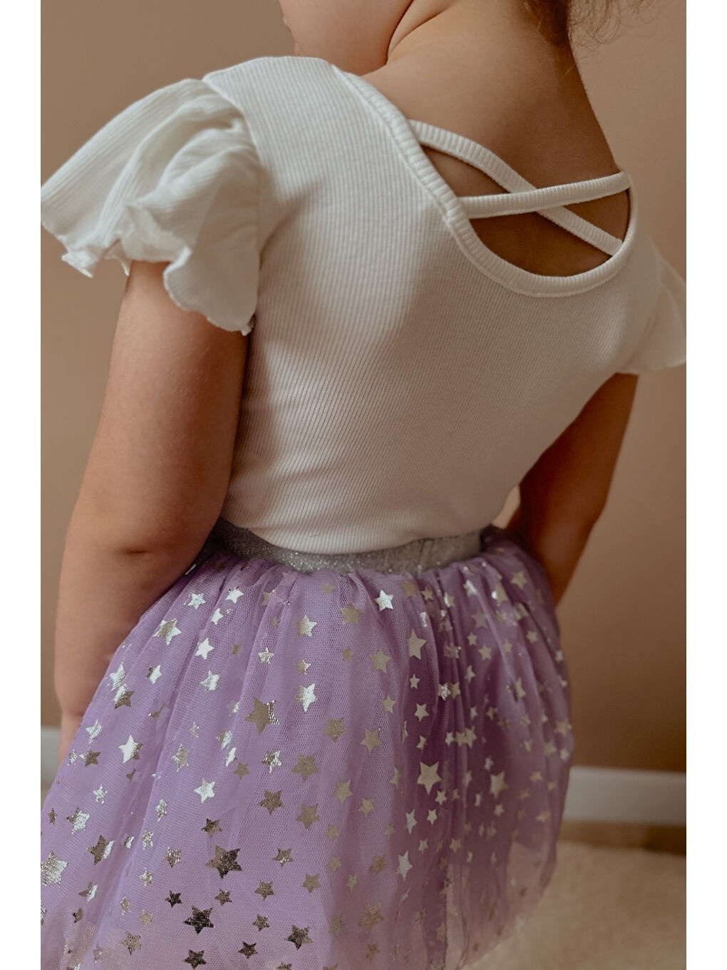 Lila Yıldız Baskılı Kız Çocuk Tül Etek - Pauline-2