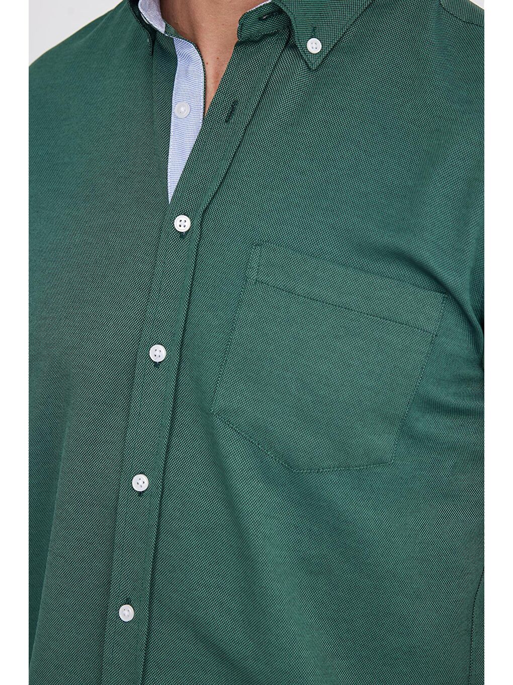 Haki Klasik Fit Uzun Kollu Düğmeli Yaka Pamuklu Kolay Ütü Oxford Düz Erkek Gömlek-2