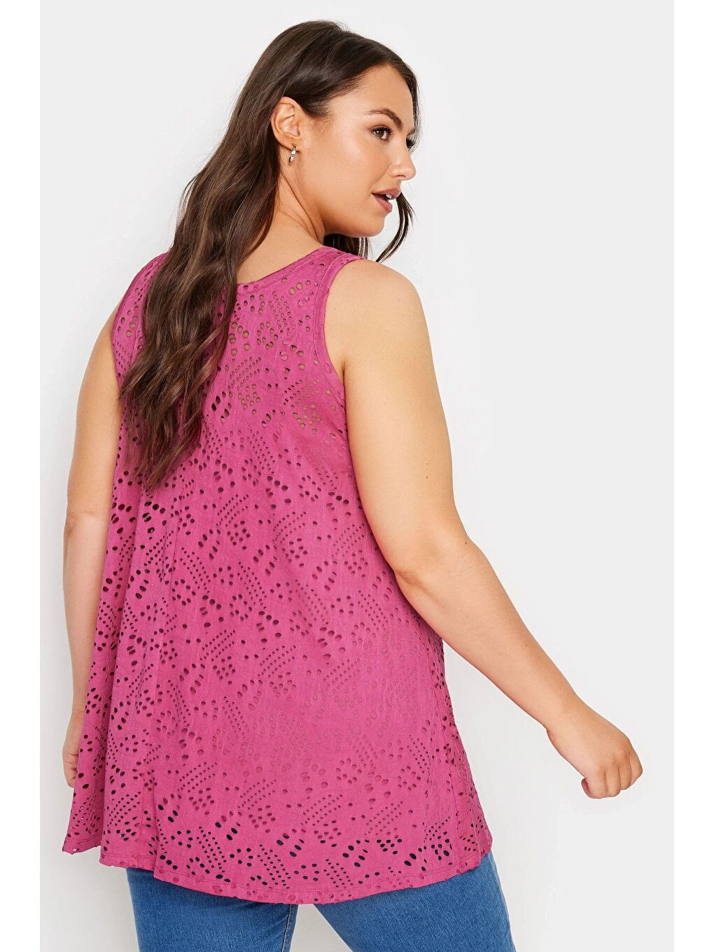 Pembe Büyük Beden Bisiklet Yaka Dantel Detaylı Astarsız Kolsuz Bluz 302400-5
