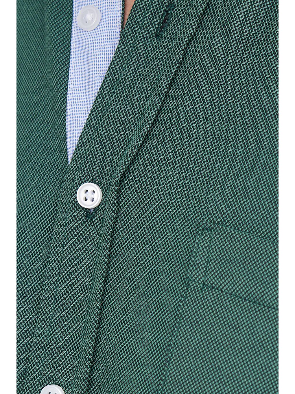 Haki Klasik Fit Uzun Kollu Düğmeli Yaka Pamuklu Kolay Ütü Oxford Düz Erkek Gömlek-3