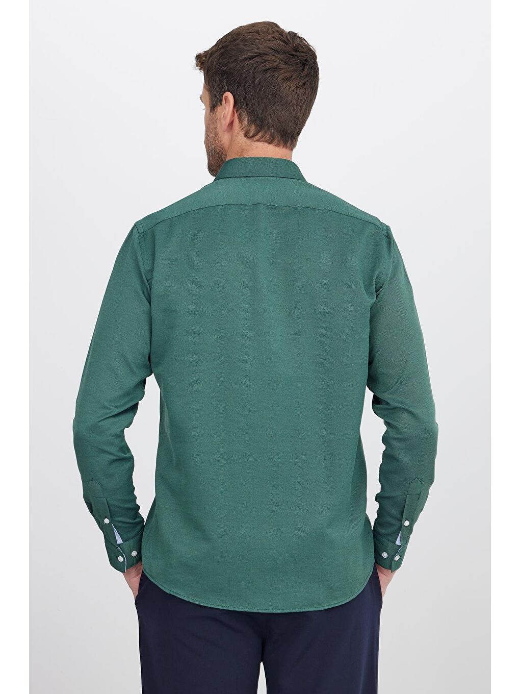 Haki Klasik Fit Uzun Kollu Düğmeli Yaka Pamuklu Kolay Ütü Oxford Düz Erkek Gömlek-4