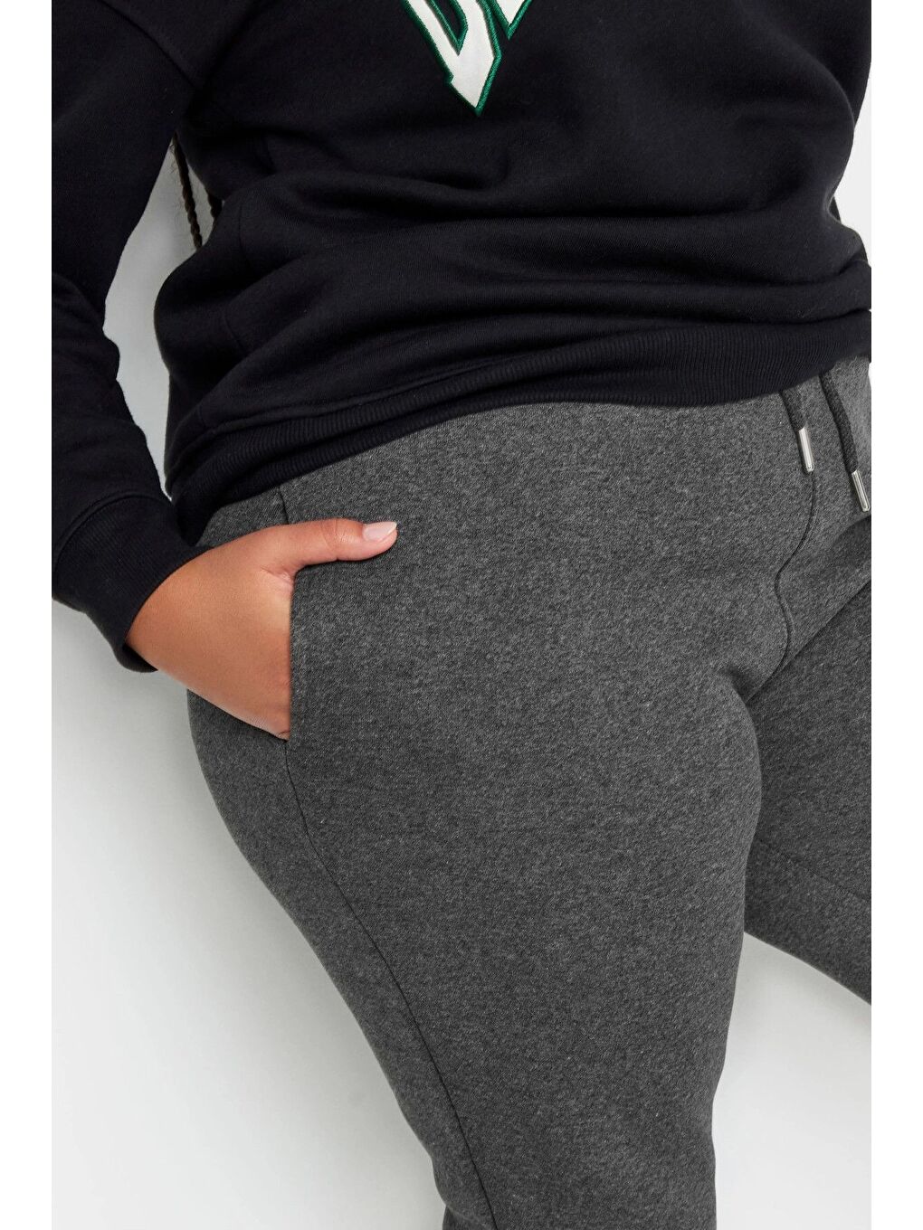 Antrasit Büyük Beden Beli Ve Paçası Lastikli Dar Paça Jogger Eşofman Altı 302755-3