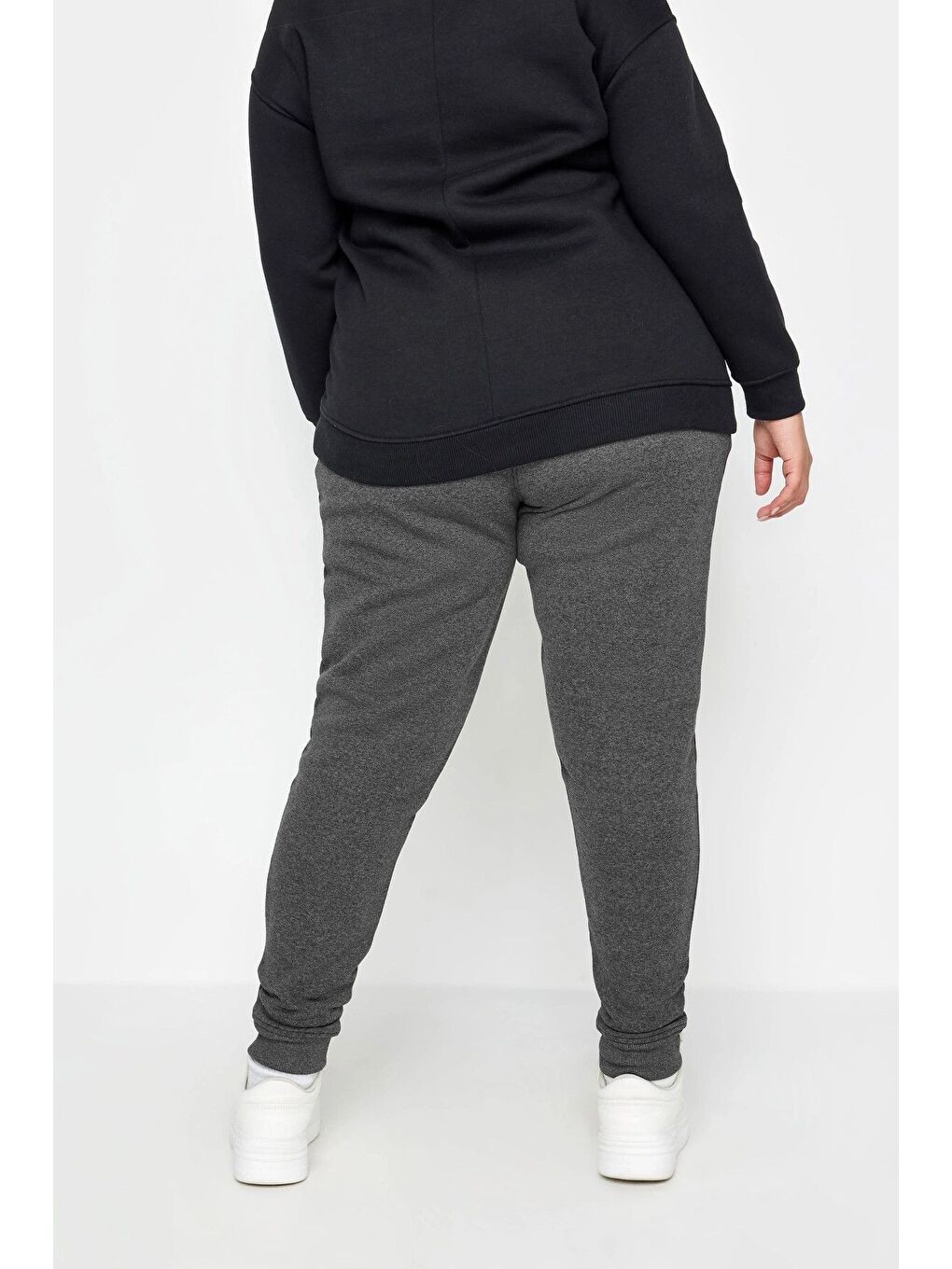 Antrasit Büyük Beden Beli Ve Paçası Lastikli Dar Paça Jogger Eşofman Altı 302755-4