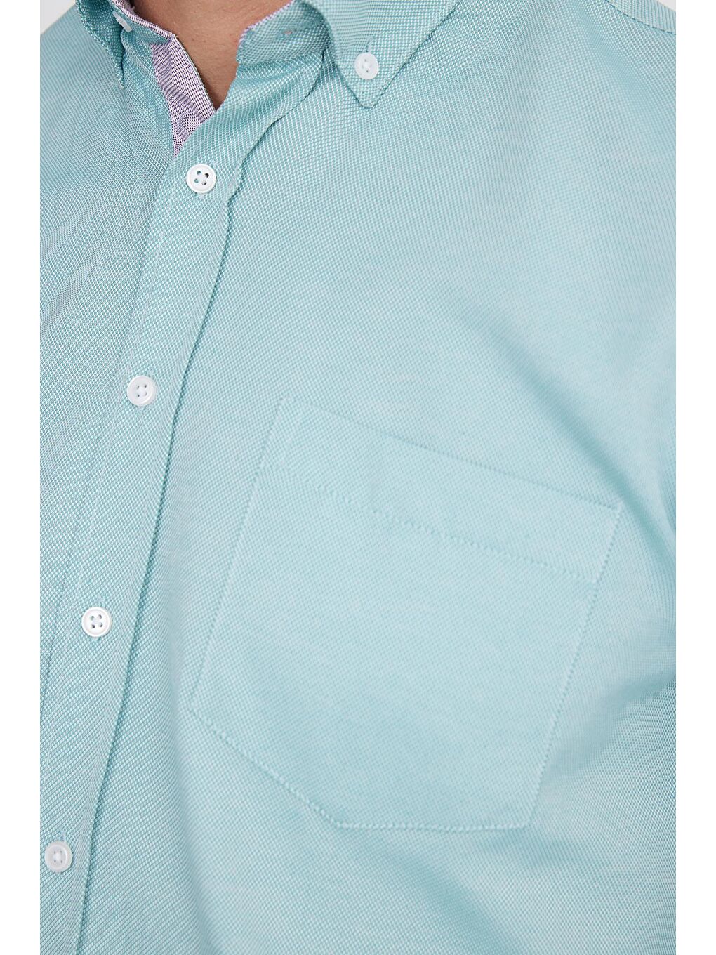 Yeşil Klasik Fit Uzun Kollu Düğmeli Yaka Pamuklu Kolay Ütü Oxford Düz Erkek Gömlek-2