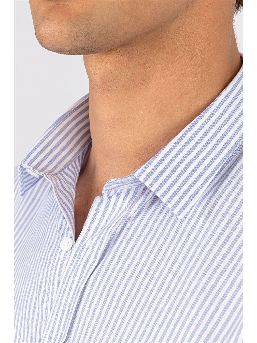 Modern Slim Fit Uzun Kollu Pamuklu Kolay Ütü Armürlü Erkek Mavi Gömlek-2