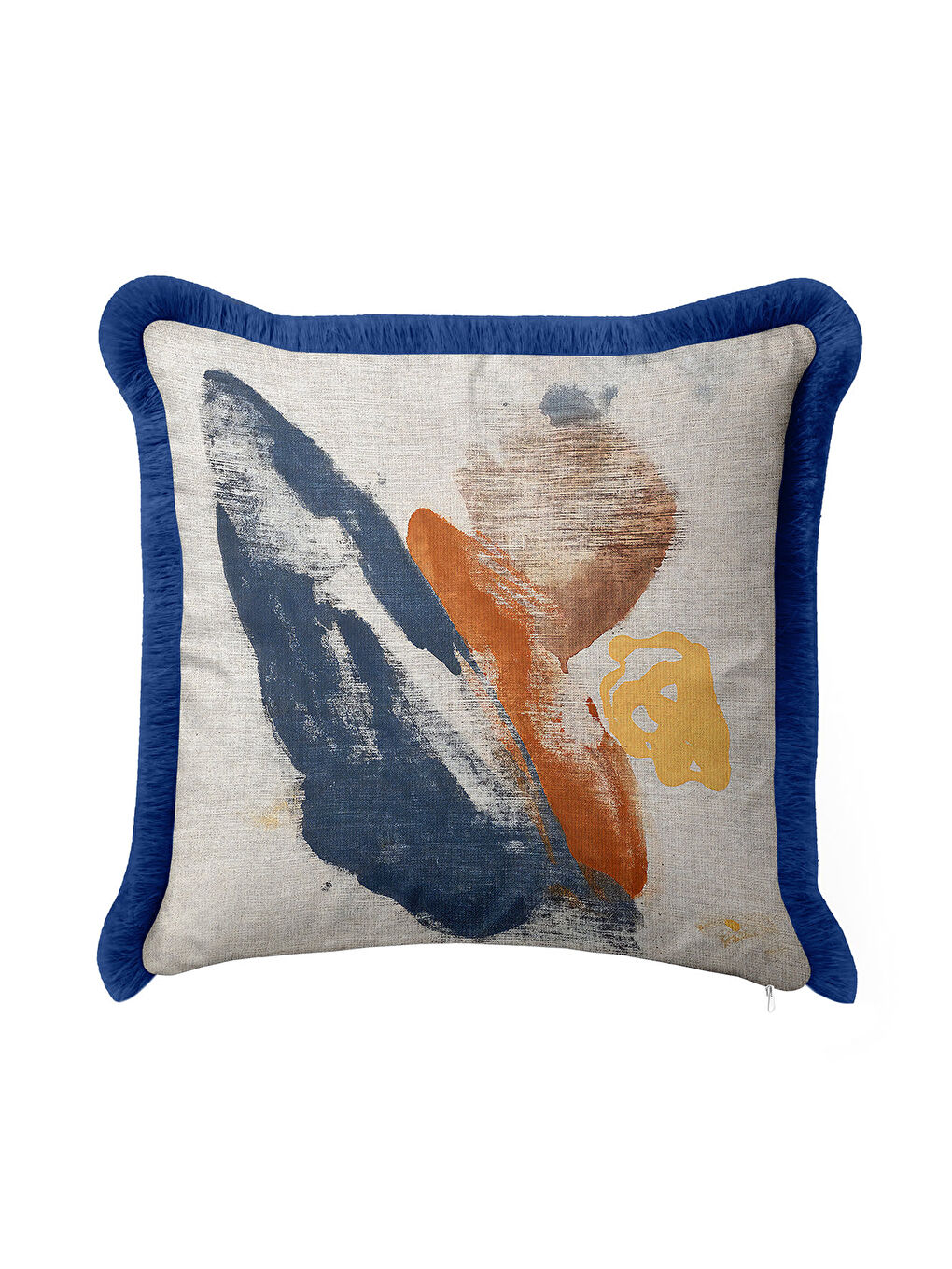 Karışık Soyut Lüks Saçaklı Yastık Kılıfı - Modern Mavi Turuncu Altın Renkli Püsküllü Kırlent Kılıfı-1