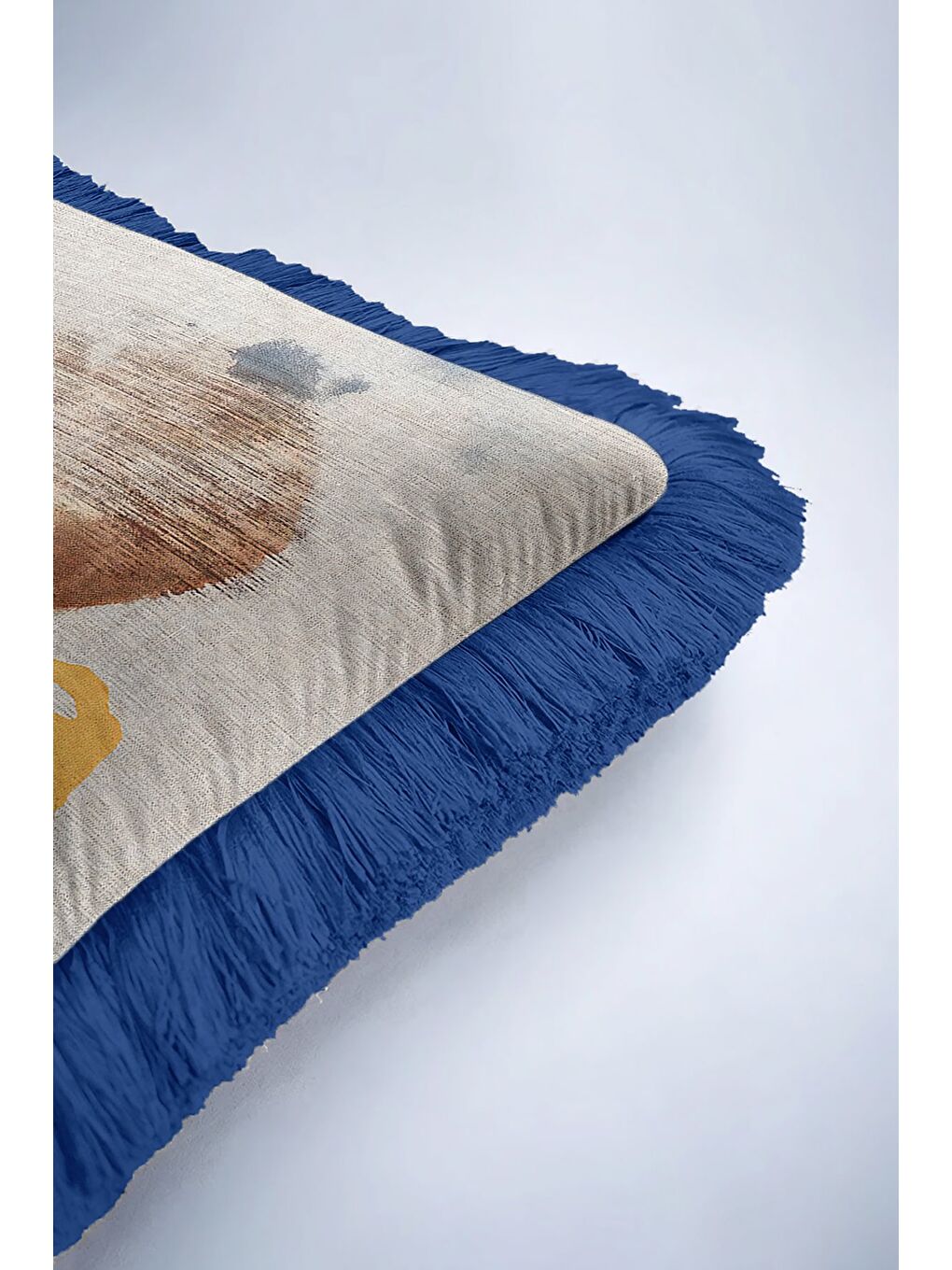 Karışık Soyut Lüks Saçaklı Yastık Kılıfı - Modern Mavi Turuncu Altın Renkli Püsküllü Kırlent Kılıfı-6