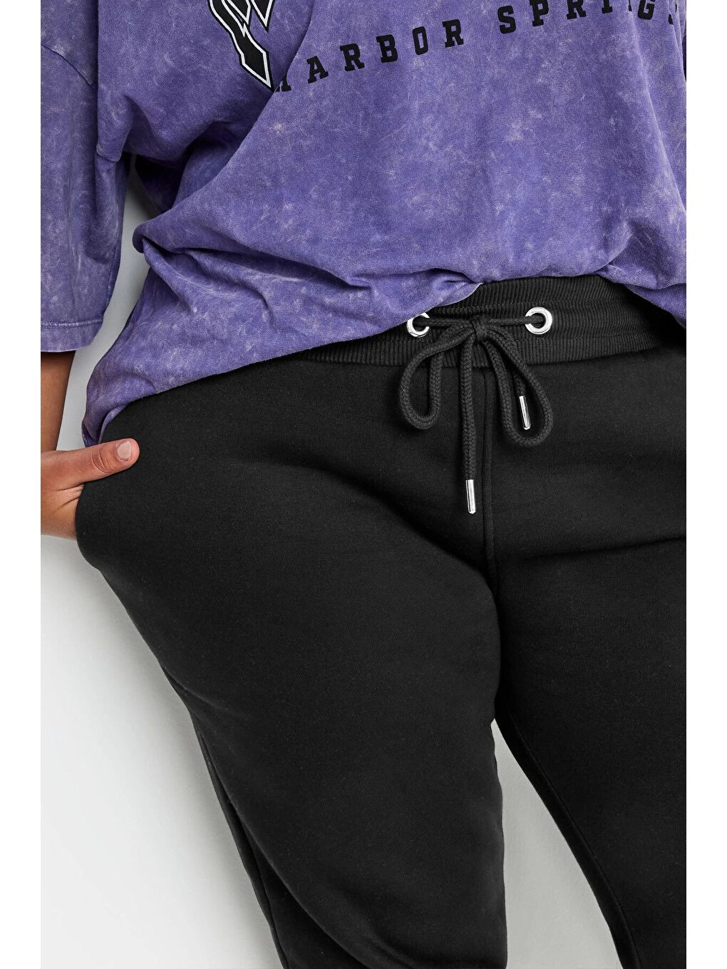 Siyah Büyük Beden Beli Ve Paçası Lastikli Dar Paça Jogger Eşofman Altı 302754-3