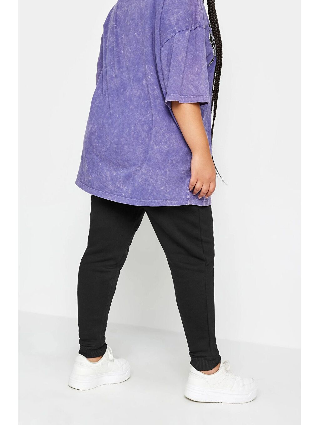 Siyah Büyük Beden Beli Ve Paçası Lastikli Dar Paça Jogger Eşofman Altı 302754-4