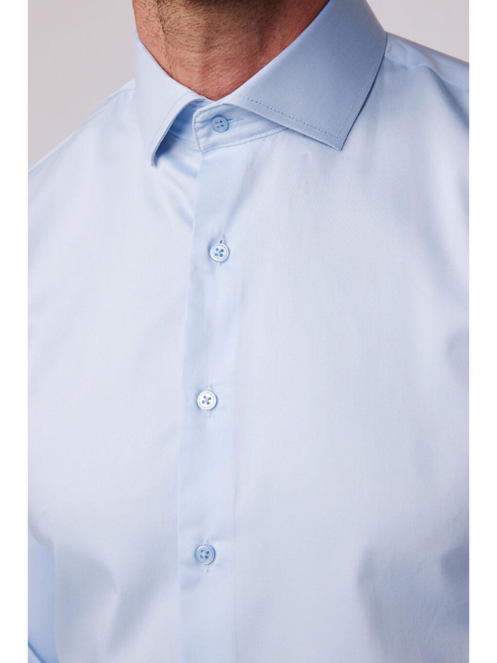 Erkek Slim Fit Dar Kesim %100 Pamuk Pamuk Saten Premium Seri Mavi Gömlek-3
