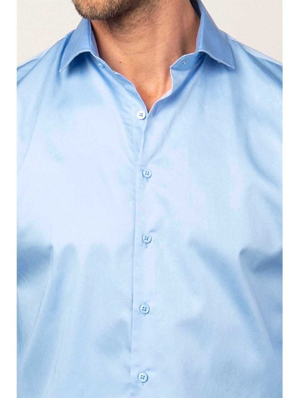 Erkek Slim Fit Dar Kesim %100 Pamuk Pamuk Saten Premium Seri Mavi Gömlek-2
