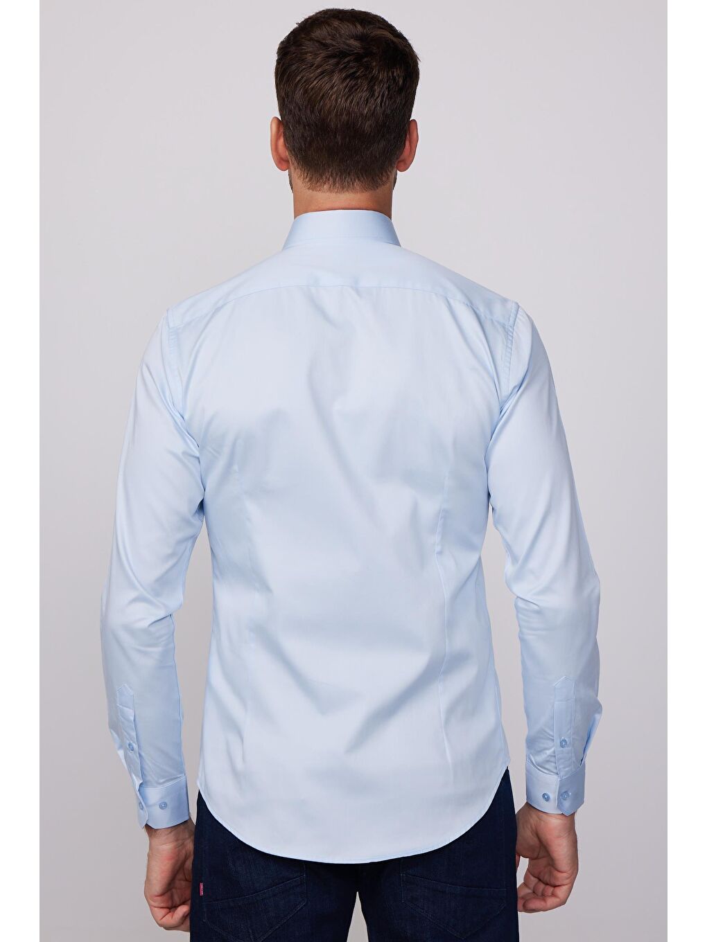 Erkek Slim Fit Dar Kesim %100 Pamuk Pamuk Saten Premium Seri Mavi Gömlek-4