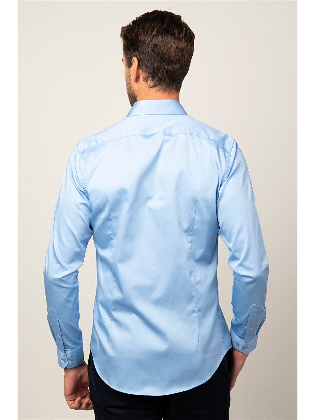 Erkek Slim Fit Dar Kesim %100 Pamuk Pamuk Saten Premium Seri Mavi Gömlek-3