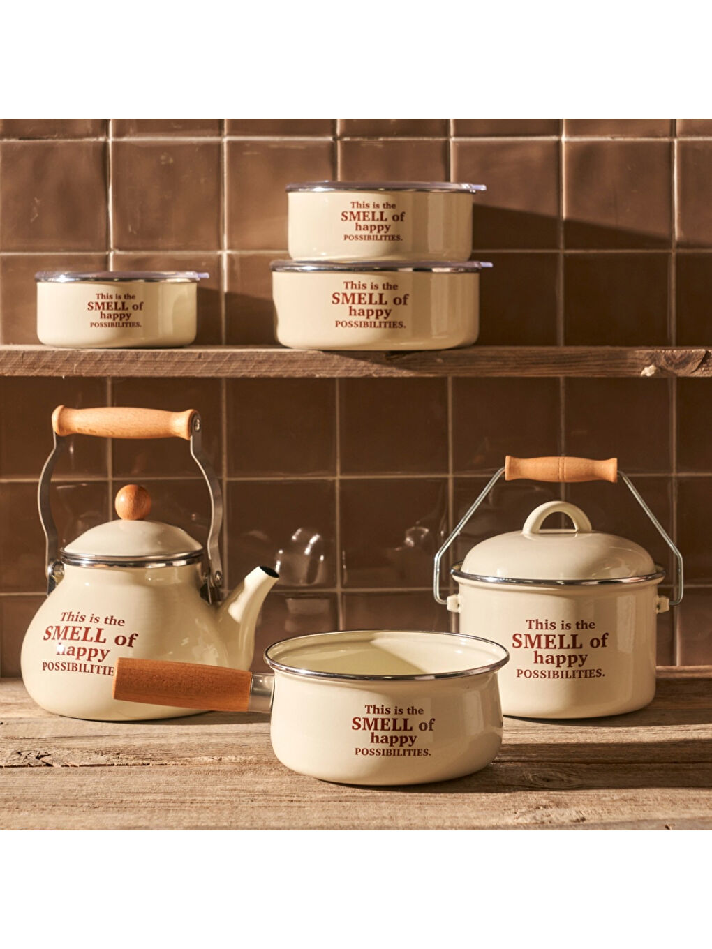 Ekru Cozy 3'lü Emaye Saklama Kabı Seti Krem-6