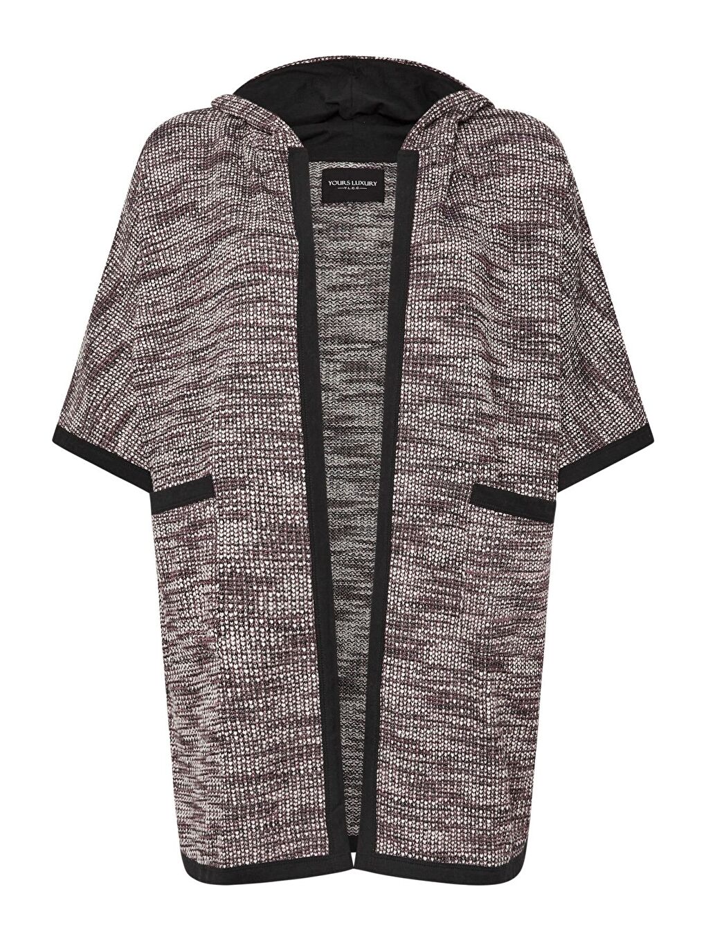 Bordo Büyük Beden Yumuşak Dokulu Yarım Kollu Cepli Kapüşonlu Hırka 301796-5