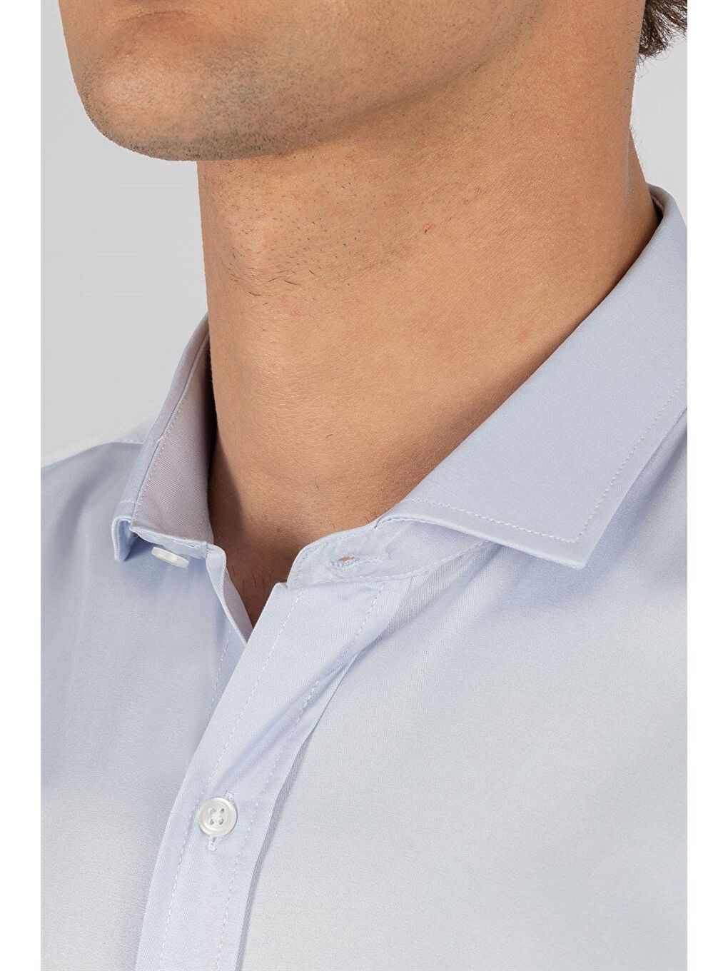 Modern Slim Fit Uzun Kollu Düz Saten Pamuklu Erkek Mavi Gömlek-2