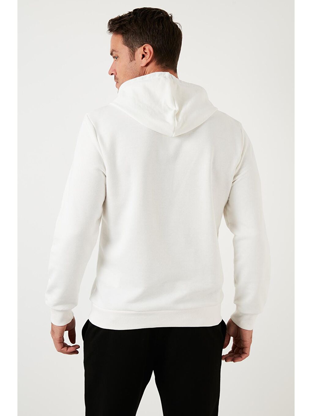 Ekru Pamuklu Baskılı Kapüşonlu Slim Fit Erkek Hoodie 5905238-4