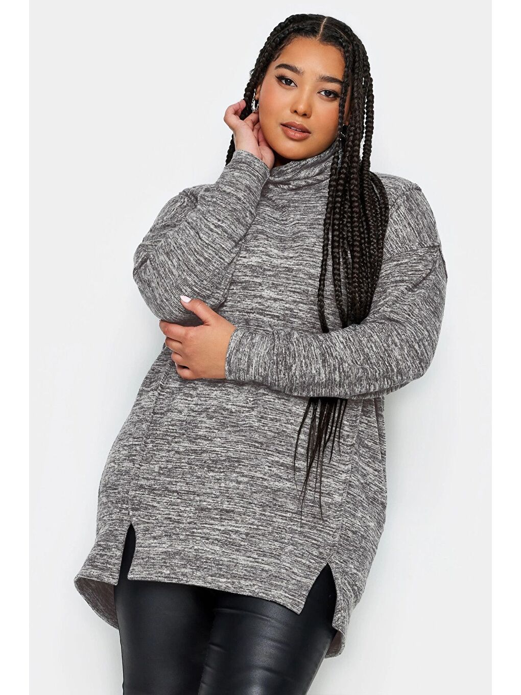Gri Büyük Beden Yumuşak Dokulu Uzun Kollu Balıkçı Yaka Kazak 302799