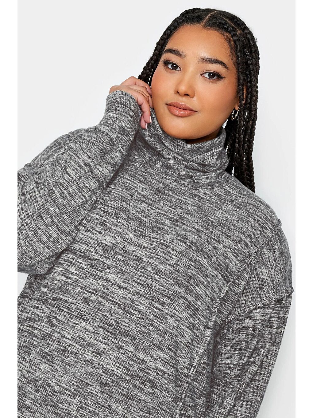 Gri Büyük Beden Yumuşak Dokulu Uzun Kollu Balıkçı Yaka Kazak 302799-1