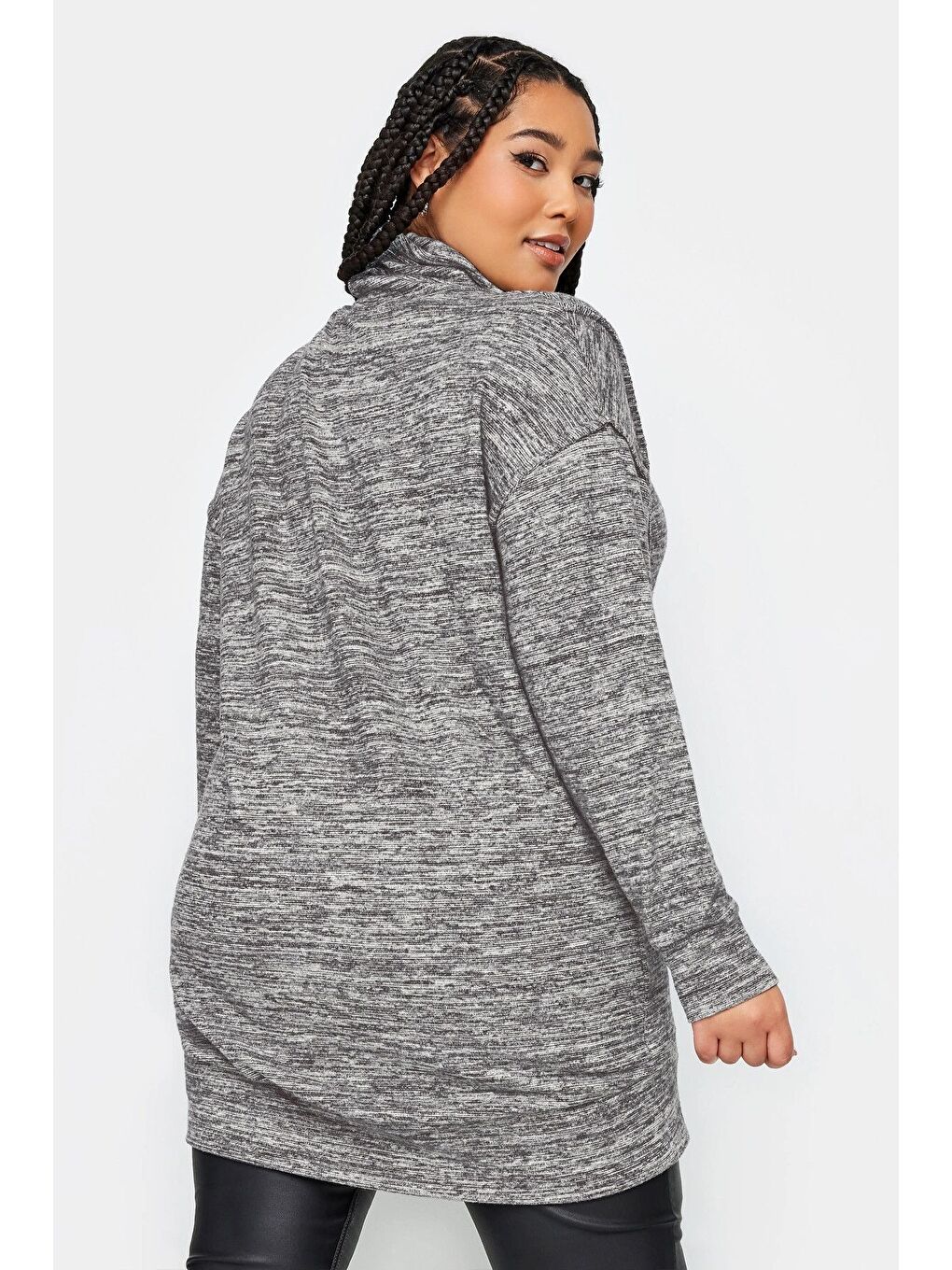 Gri Büyük Beden Yumuşak Dokulu Uzun Kollu Balıkçı Yaka Kazak 302799-4