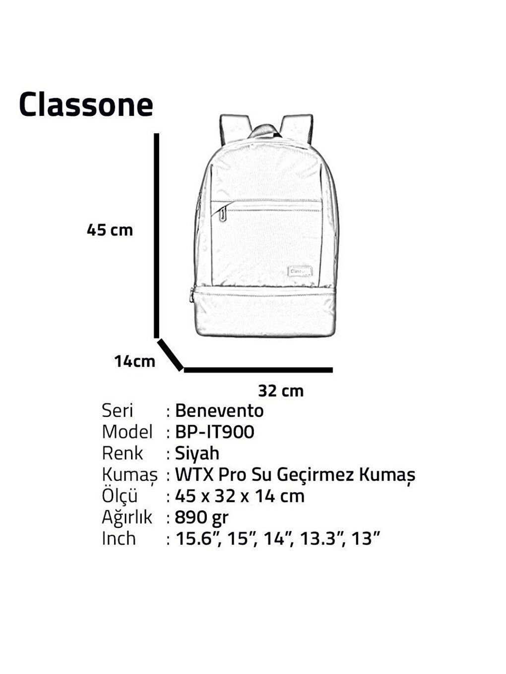 Classone Siyah BP-IT900 Benevento Su Geçirmez Sırt Çantası - 3