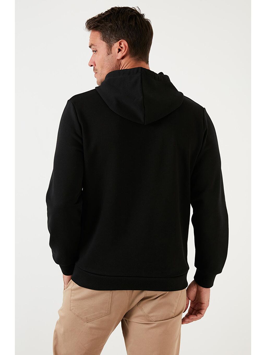 Siyah Baskı Detaylı Pamuklu Kapüşonlu Slim Fit Sweat 5905236-4