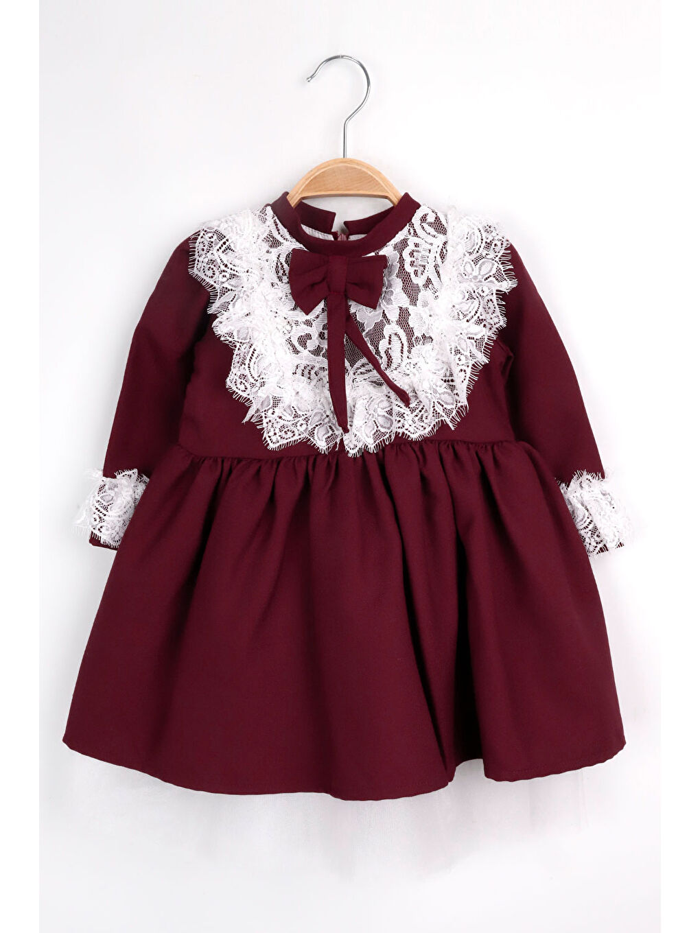 Bordo Dantel Detaylı Bordo Kız Çocuk Elbise - Gina-2