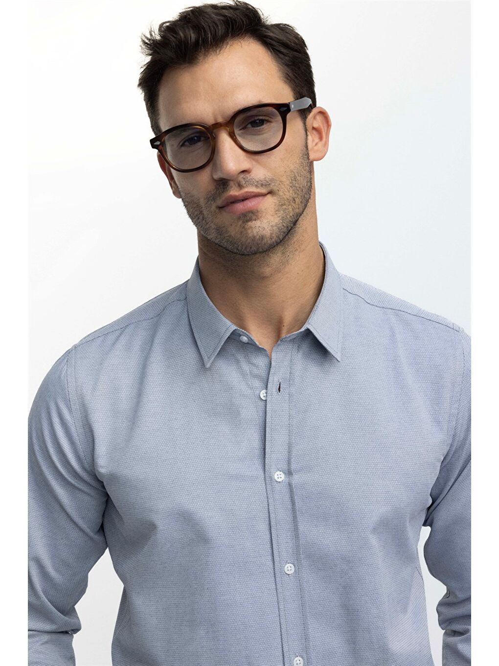 Modern Slim Fit Uzun Kollu Pamuklu Kolay Ütü Armürlü Erkek Gri Gömlek-2