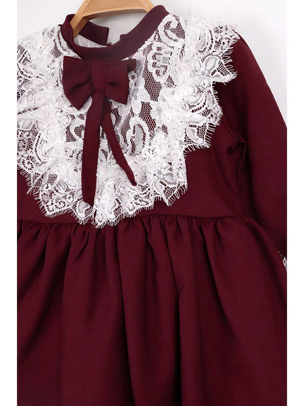 Bordo Dantel Detaylı Bordo Kız Çocuk Elbise - Gina-4