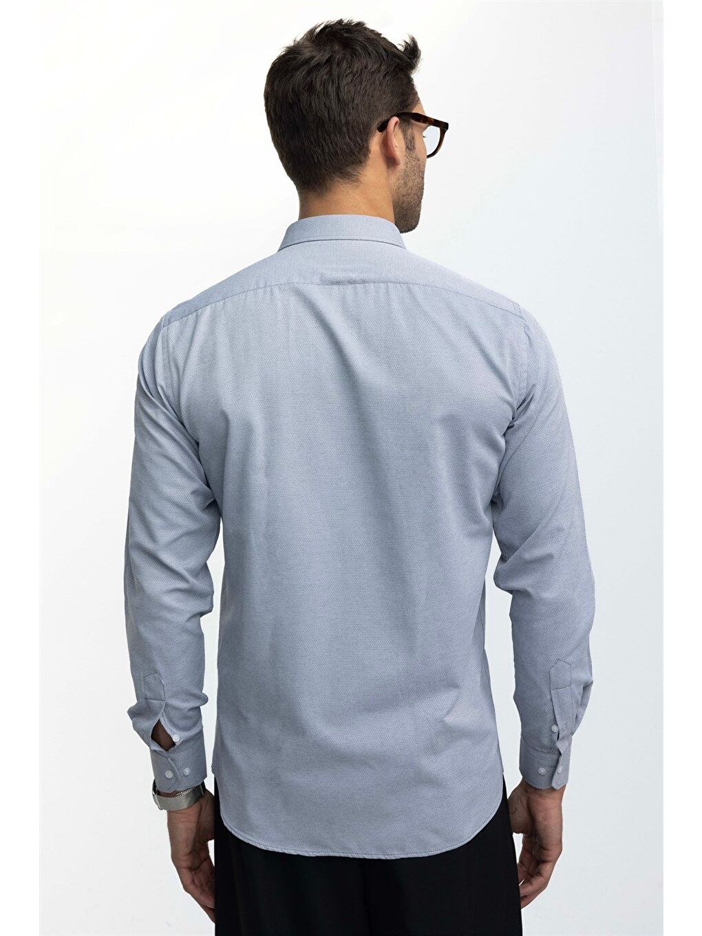 Modern Slim Fit Uzun Kollu Pamuklu Kolay Ütü Armürlü Erkek Gri Gömlek-3