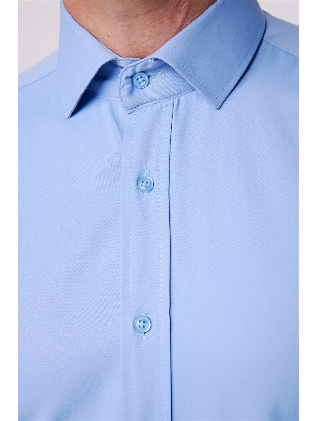 Erkek Modern Slim Fit Pamuklu Düz Mavi Gömlek-3