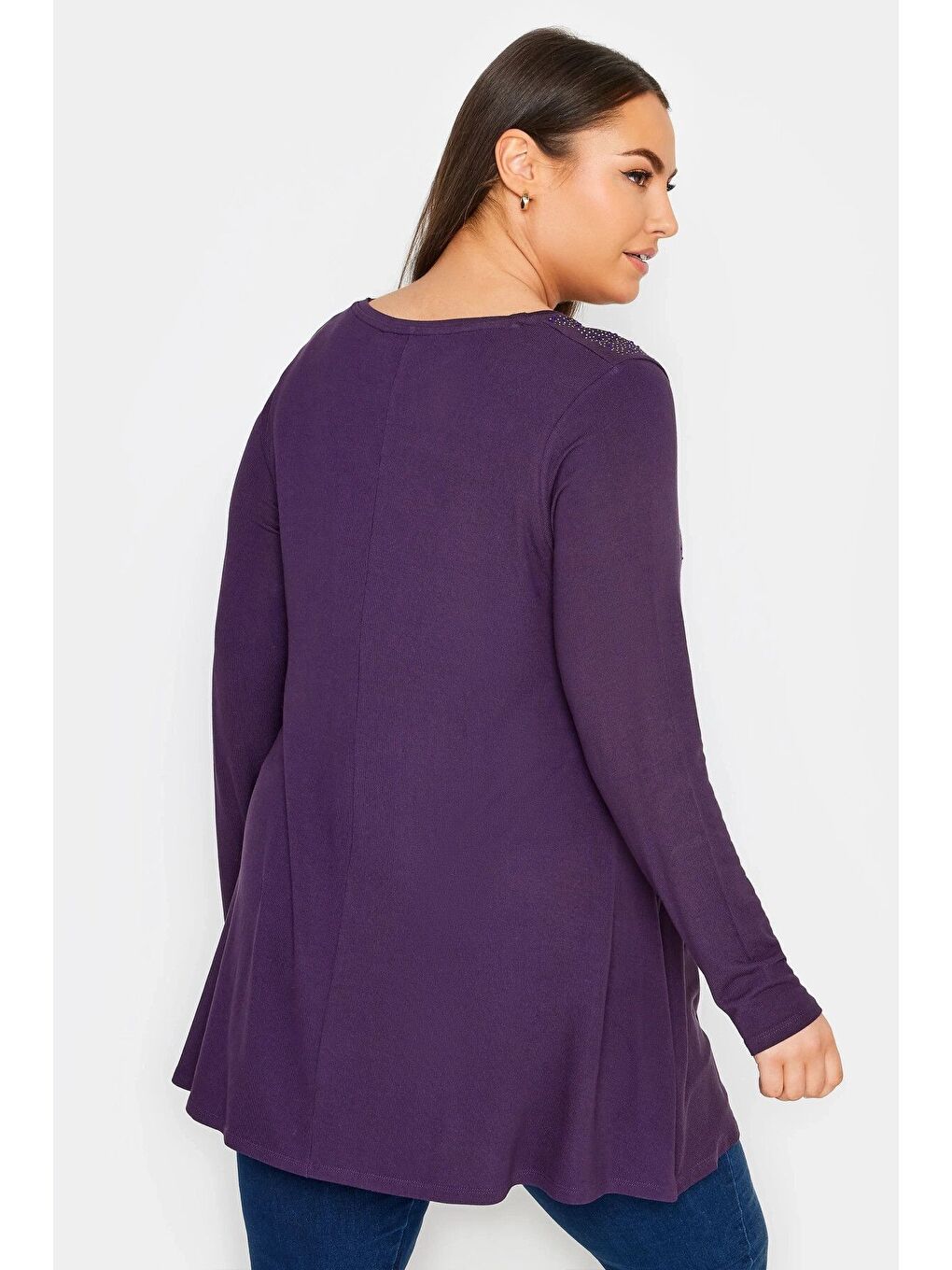Mor Büyük Beden V Yaka Uzun Kollu Önü Taş İşlemeli Bluz 302919-4
