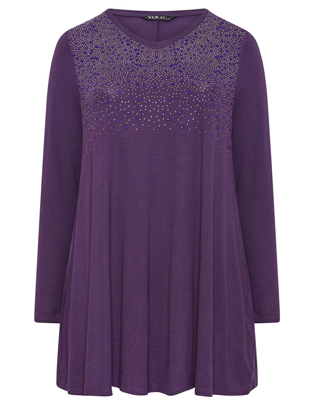 Mor Büyük Beden V Yaka Uzun Kollu Önü Taş İşlemeli Bluz 302919-5