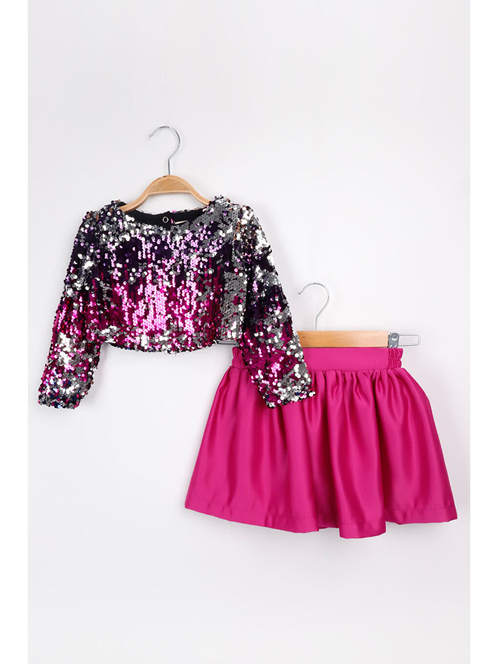 Fuşya Payetli Etek Crop Kız Çocuk İkili Takım - Beatrice-4