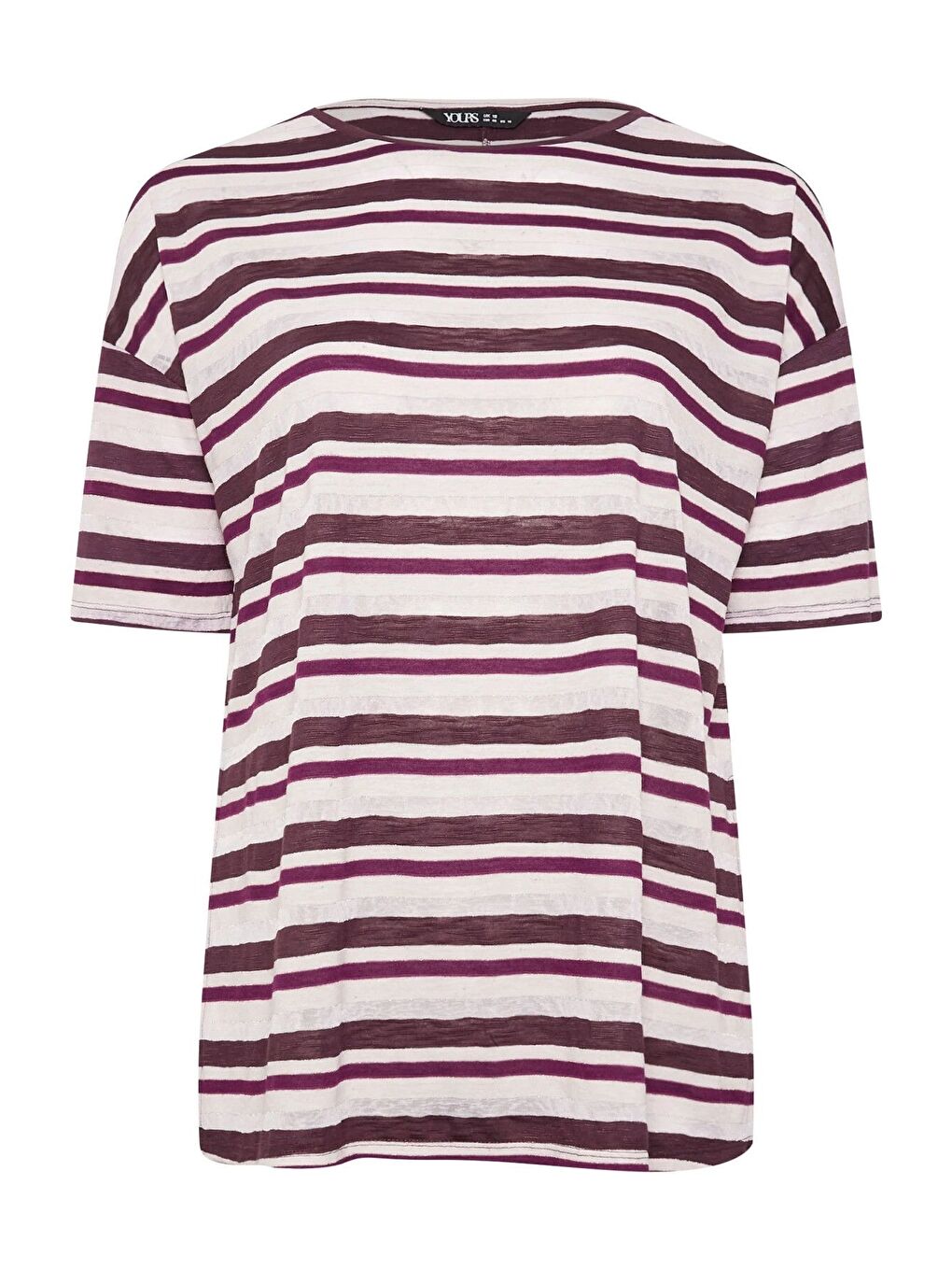 Mor Büyük Beden Yanları Yırtmaçlı Kısa Kollu Bisiklet Yaka Çizgili Tişört 303668-5