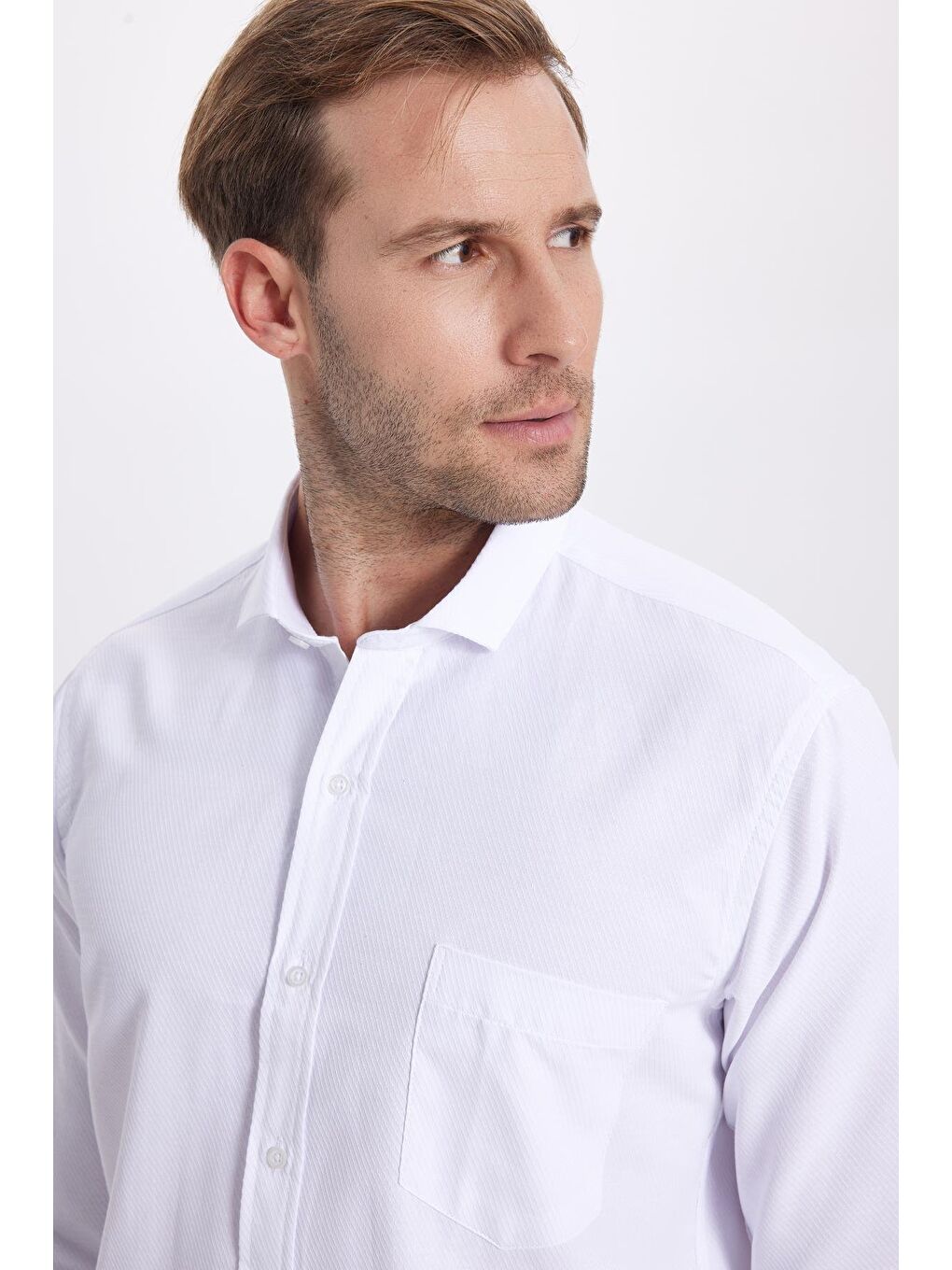 Erkek Regular Fit Klasik Kesim Desenli Beyaz Gömlek-1