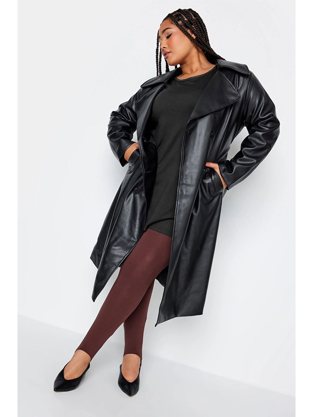 Siyah Büyük Beden Suni Deri Detaylı File Kol Yırtmaçlı Bluz 302671-4