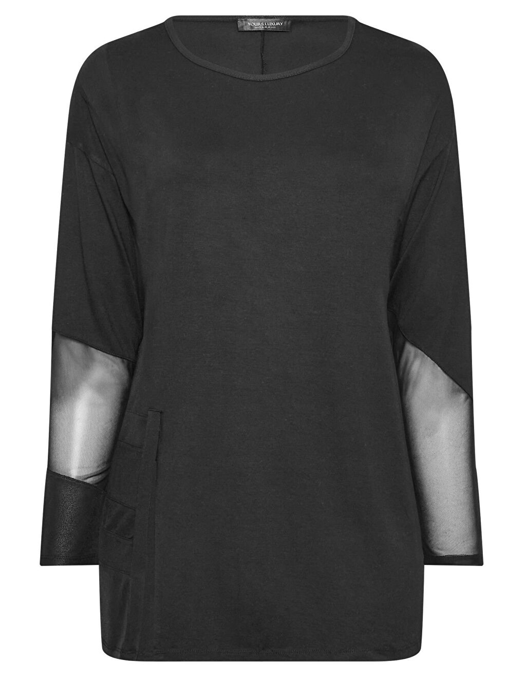 Siyah Büyük Beden Suni Deri Detaylı File Kol Yırtmaçlı Bluz 302671-5