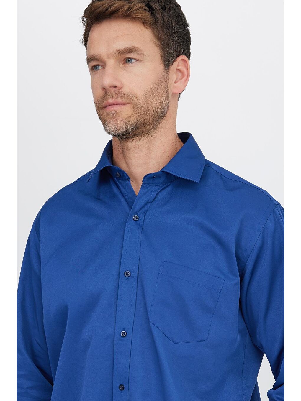 Erkek Regular Fit Klasik Kesim Pamuklu Düz Lacivert Gömlek-1