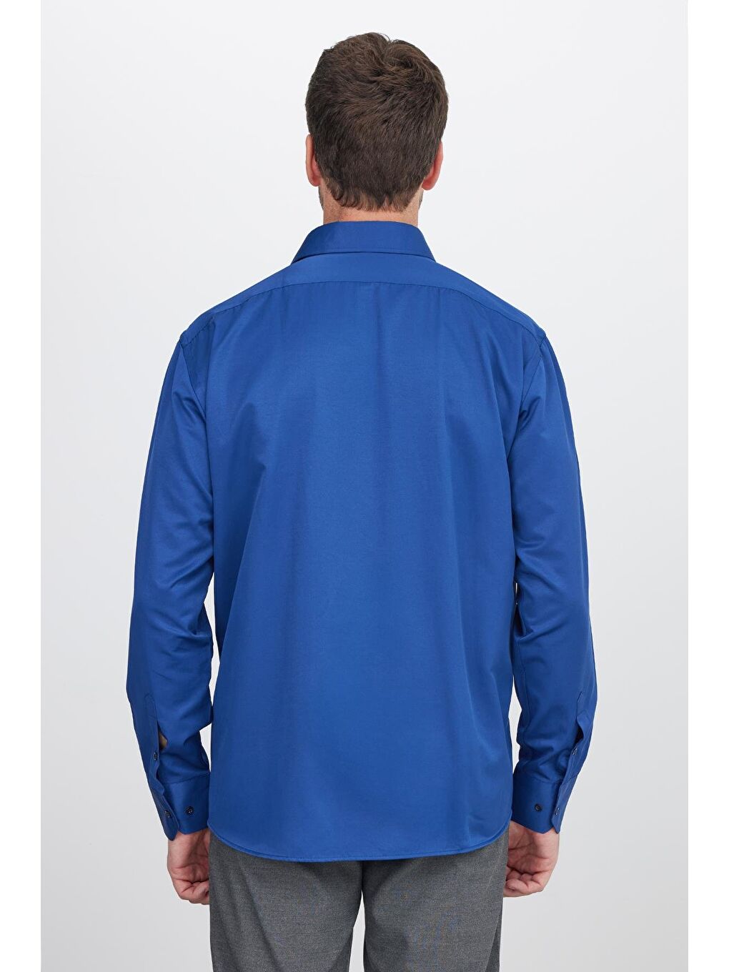 Erkek Regular Fit Klasik Kesim Pamuklu Düz Lacivert Gömlek-6