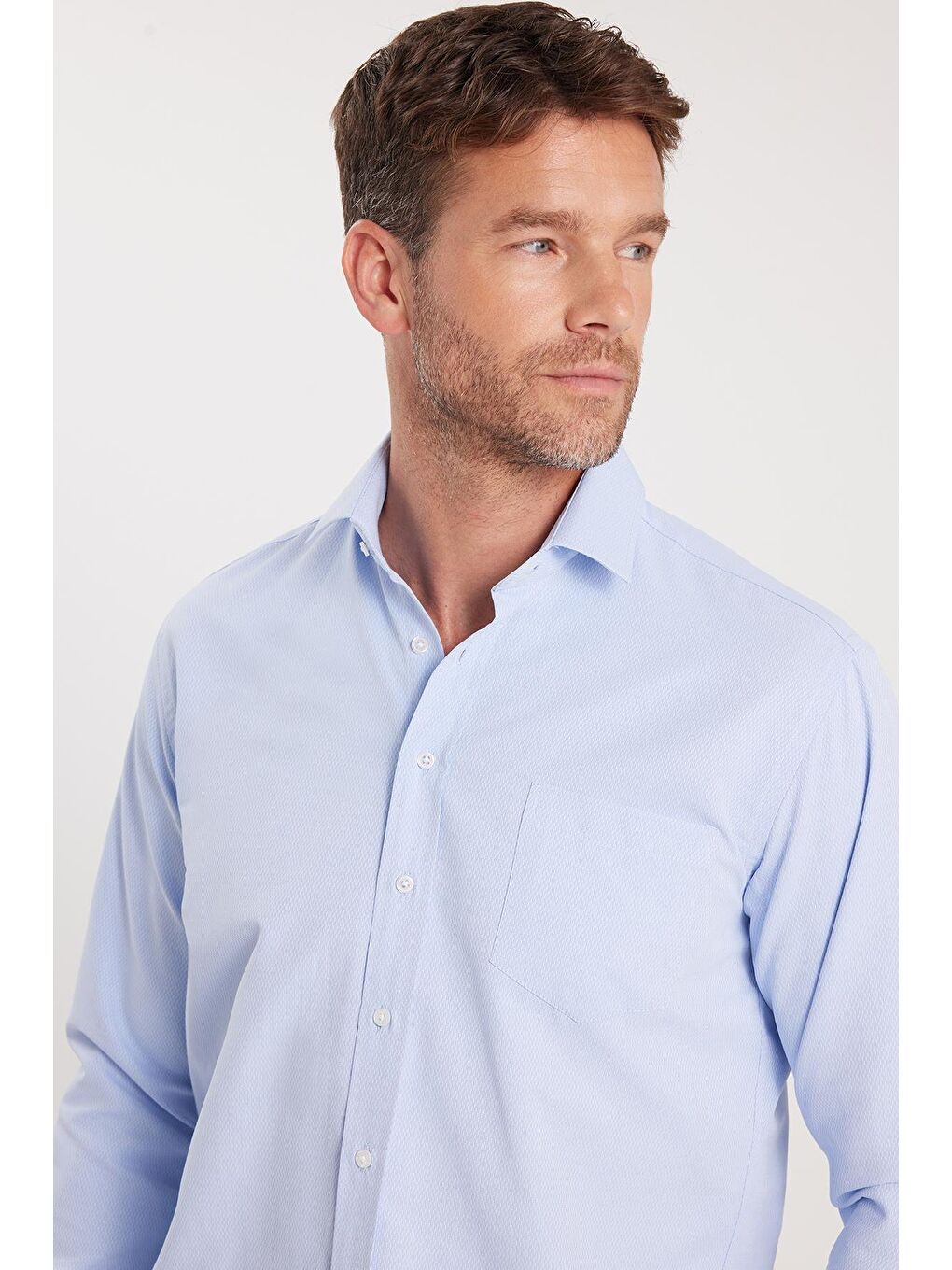 Erkek Regular Fit Klasik Kesim Desenli Mavi Gömlek-1