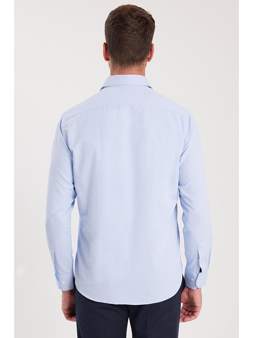 Erkek Regular Fit Klasik Kesim Desenli Mavi Gömlek-6