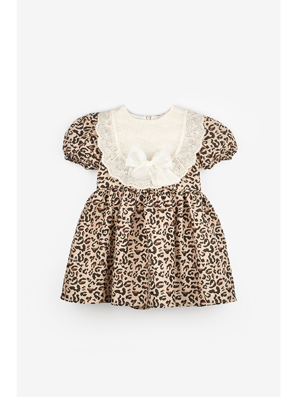 Kahverengi Kısa Kollu Fisto Detaylı Fiyonklu Kız Çocuk Elbise - Rosa